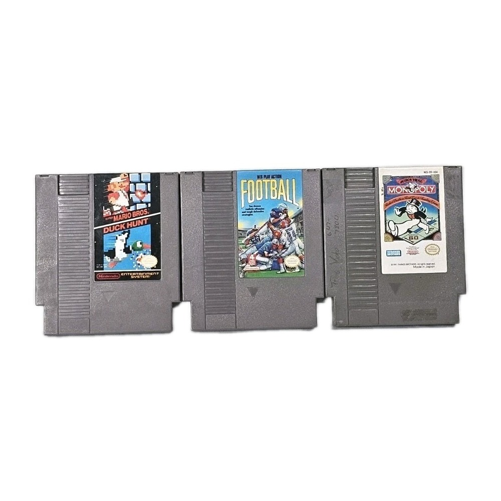 NES 4 Game Working Set Of Super Mario Bros, Duck Hunt, Action Football, Monopoly